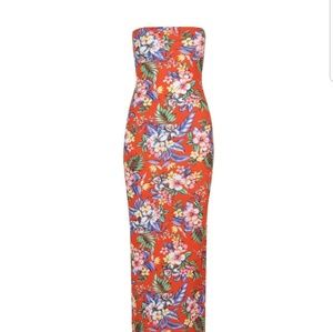 Tropical Print Bandeau Jersey Maxi Dress